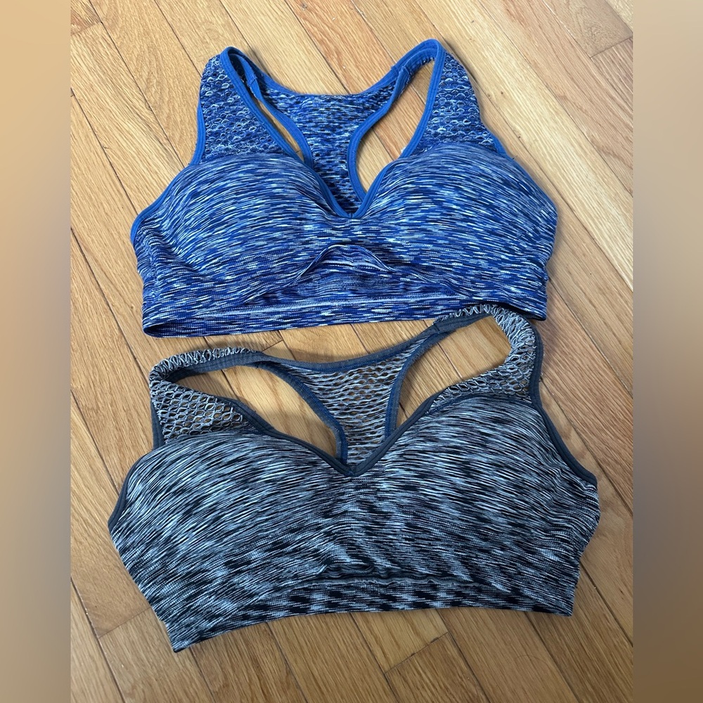 PINK Victoria's Secret Duo: Blue and Gray Marled Racerback Sports Bras